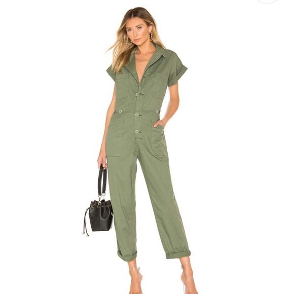 Pistola NWOT Grover Jumpsuit Colonel Green Cotton Snap Button Closure Size M - Picture 1 of 12